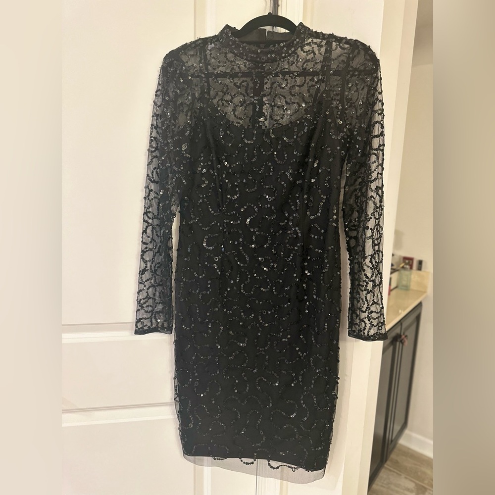 Adrianna Papell Black sequin dress in Size 8. Wore once , great condition.